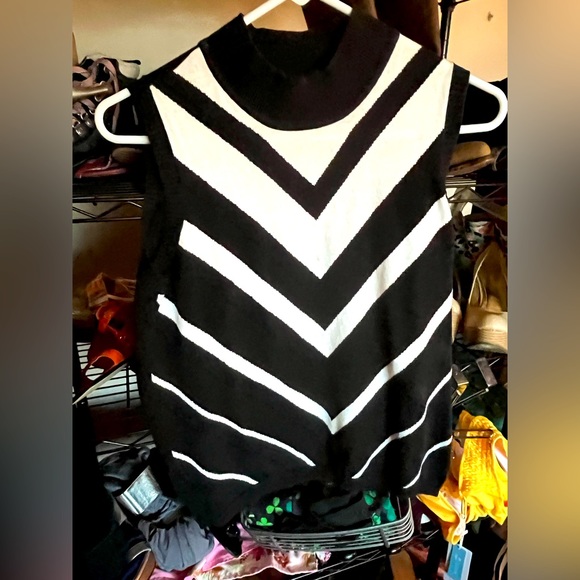 Westbound Petites Small Black & White v Pattern Sweater - Picture 1 of 2